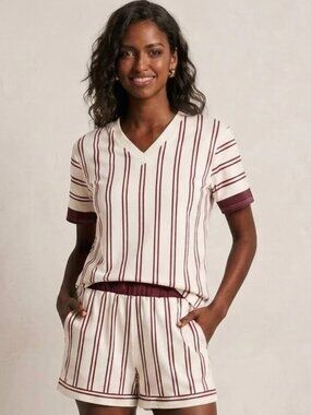 2 Piece Brown & Cream Striped Set Size Medium